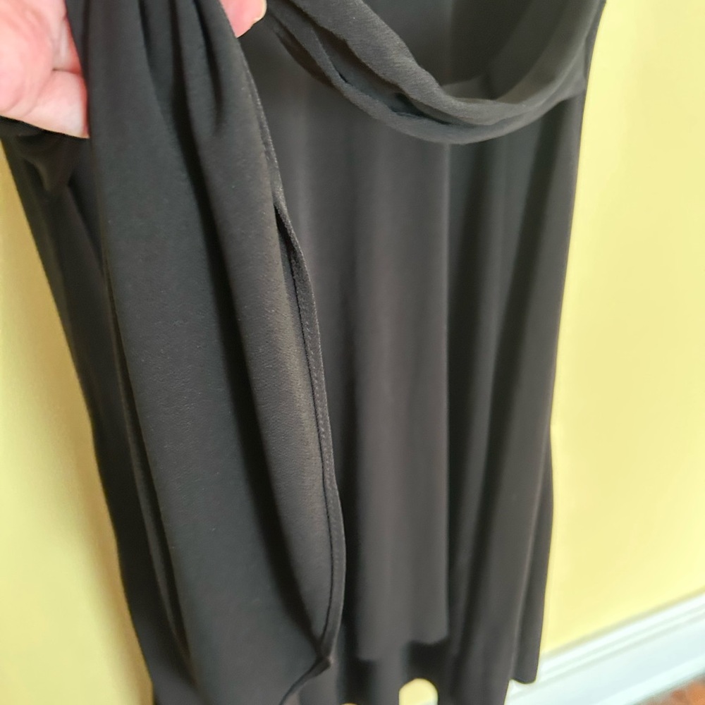 VGUC LANE BRYANT Elegant Black Cap Sleeves Dress w/Tie Front or Back Waist Knit